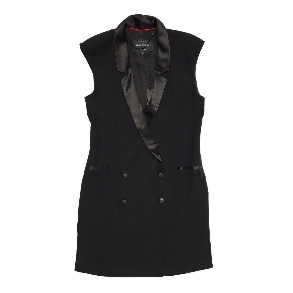 River Island Sleeveless Jacket Dress Black Button Uk Women's 6/8 EU 34 BNWT L275
