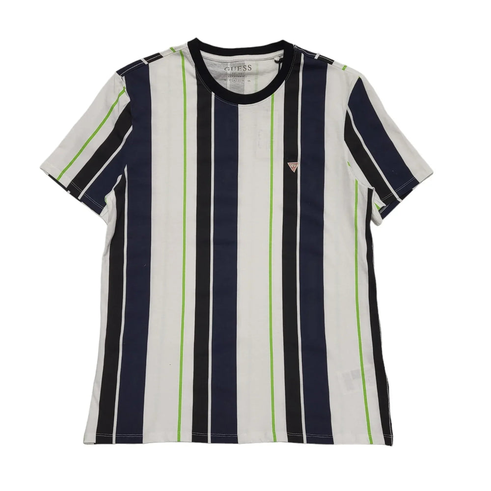 Guess T-Shirt White, Blue & Green Striped Short Sleeve BNWT Mens UK Size M DD62