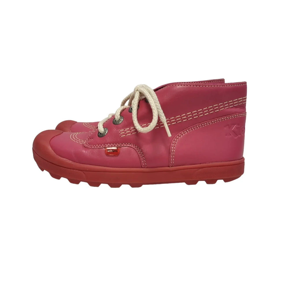 Kickers Pink Lace-Up Leather Ankle Boots / Shoes Uk Girls Size 2