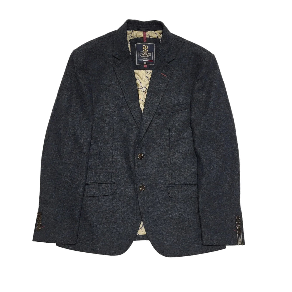 Cavani Blue Wool Tweed Slim Fit Collared Suit Blazer Jacket uk Men's L H726