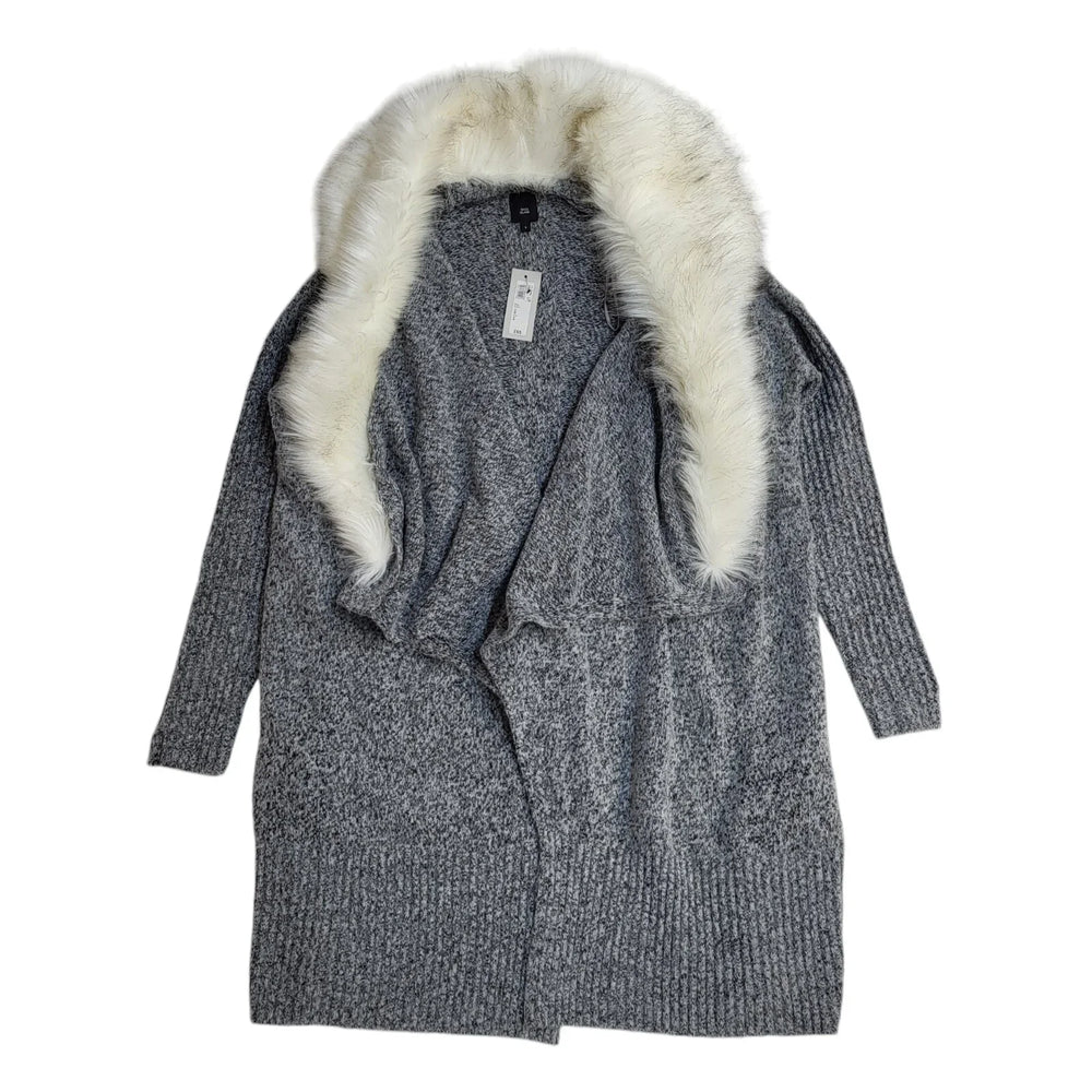River Island Grey Fur Trim Open Front Cardigan BNWT Womens UK Size S EE342