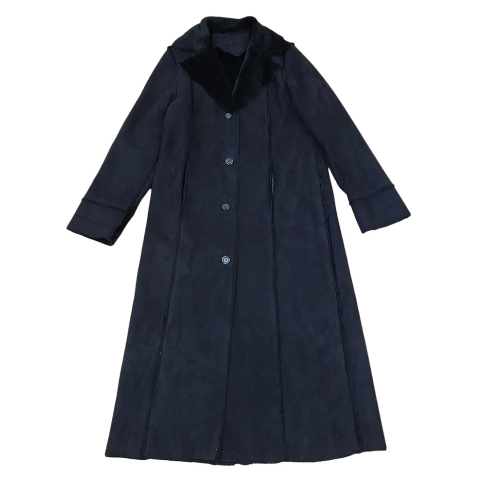 David Barry Black Vintage 90s Faux Suede Fur Coat Women's Size 14