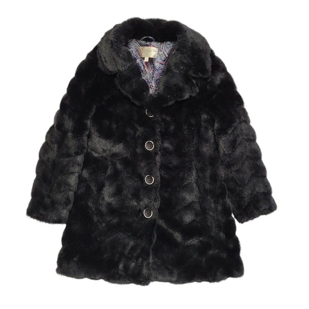 Voulez Vous 80s Vintage Black Faux Fur Coat Uk Women's Size 14