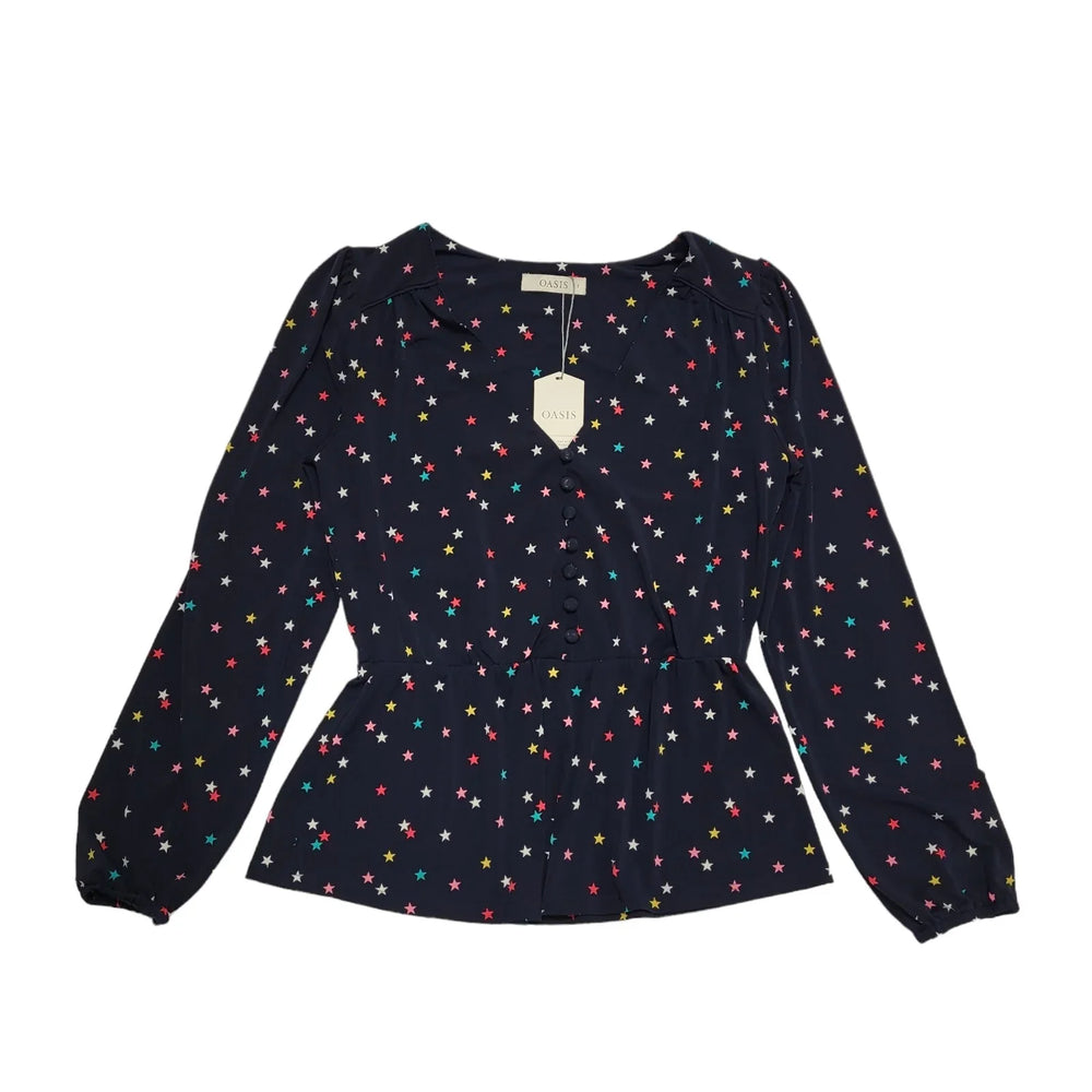 Oasis Black Stars Long Sleeve Blouse Uk Women's Small Bnwt BB494