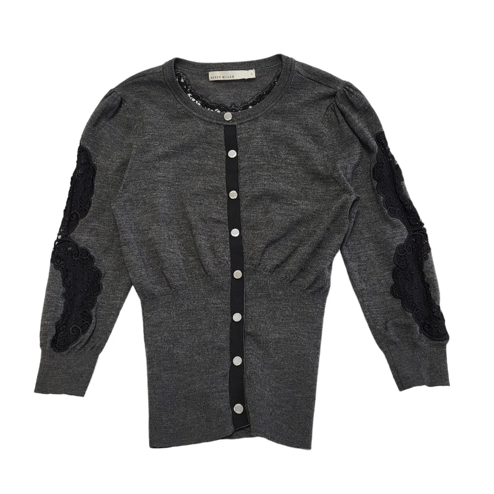 Karen Millen Dark Grey Button-Up Cardigan Uk Women's Size XS DD512