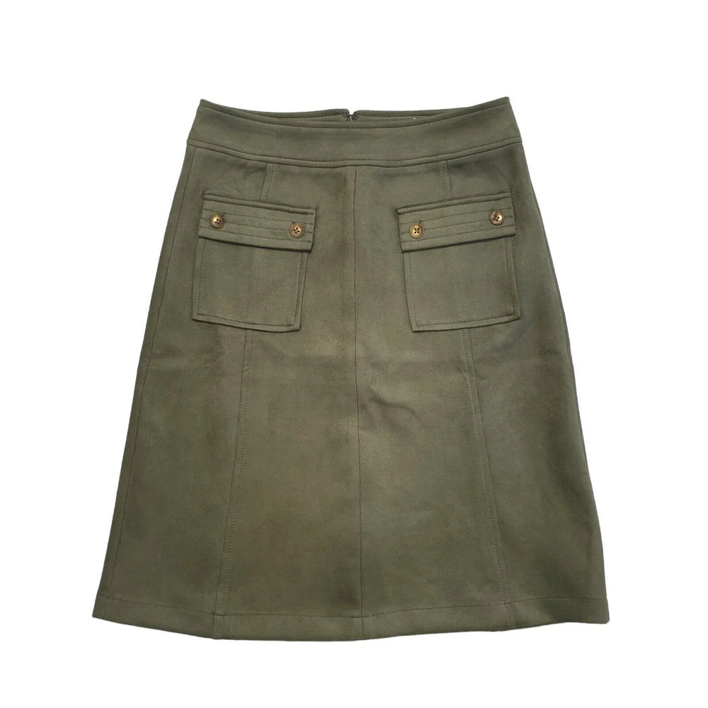 Monsoon Green Zipped Faux Suede Skirt Uk Women's 8 W26 Eu 36 Bnwt G48