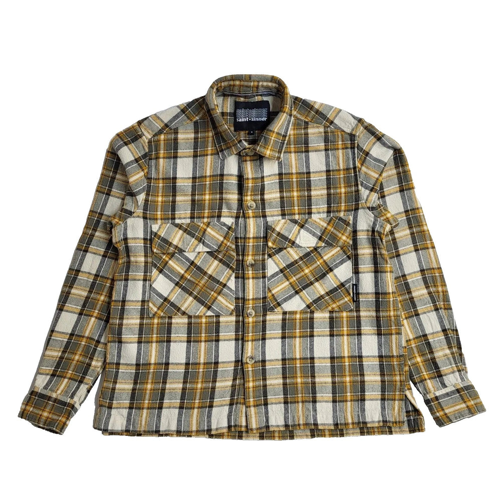 Saint & sinner Vintage Yellow & Green Checked Long Sleeve Shirt UK Men's Size S