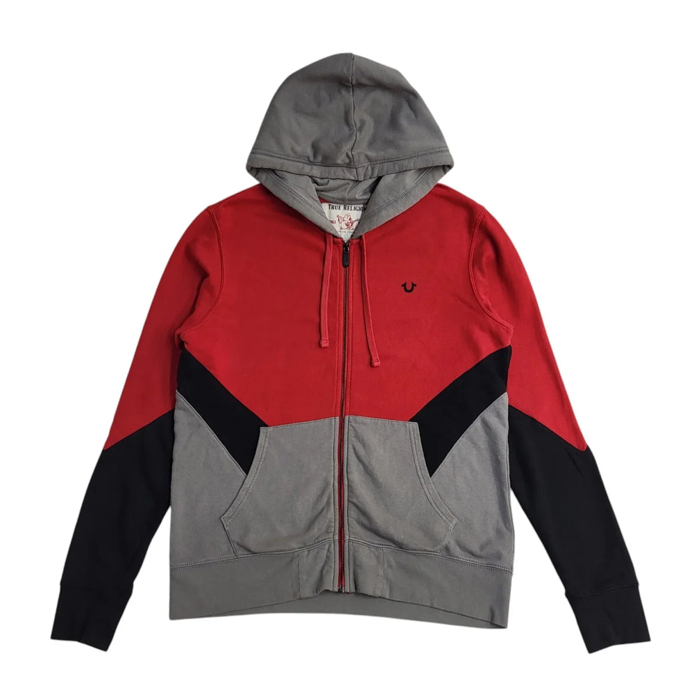 True Religion Grey & Red Full Zip Hoodie UK Men's Size L EE760