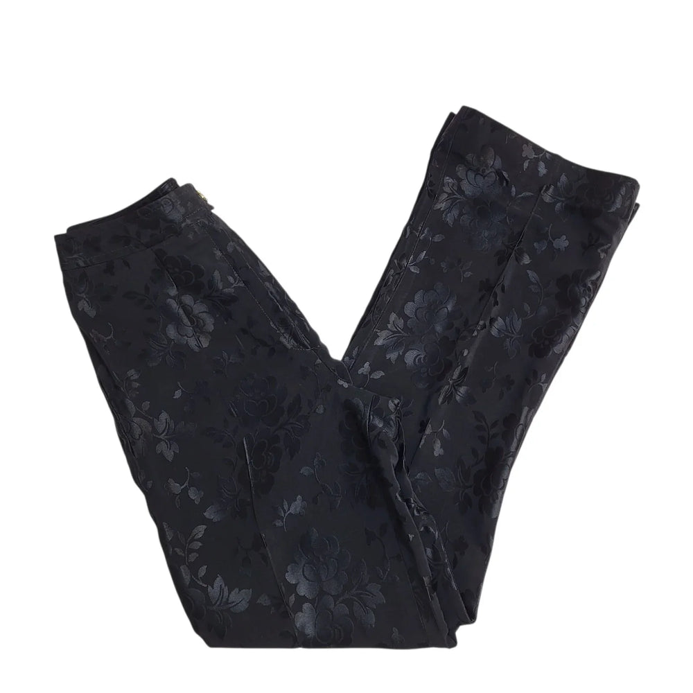 Dereta Dress Trousers Black Y2k Straight Floral Uk Women's Size M 10 W28 L28