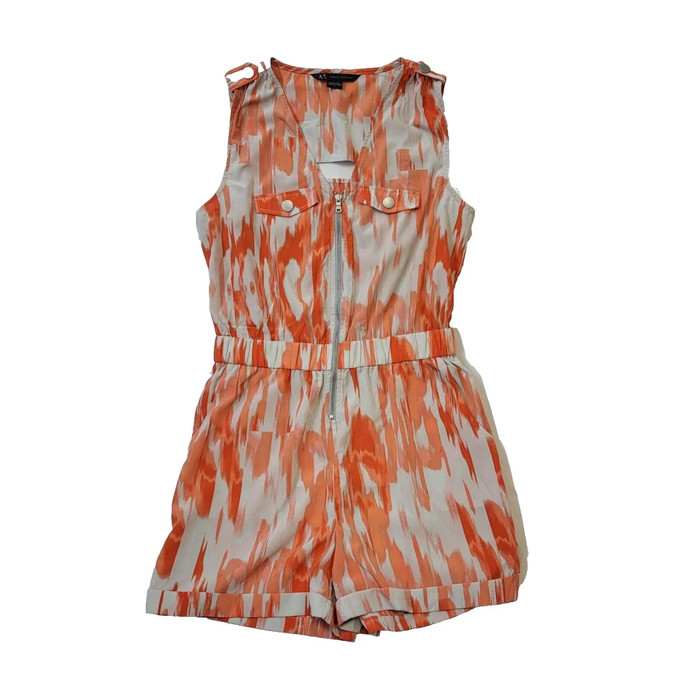 Armani Exchange White Orange Zip Abstract Playsuit Women's UK Size 4 H907