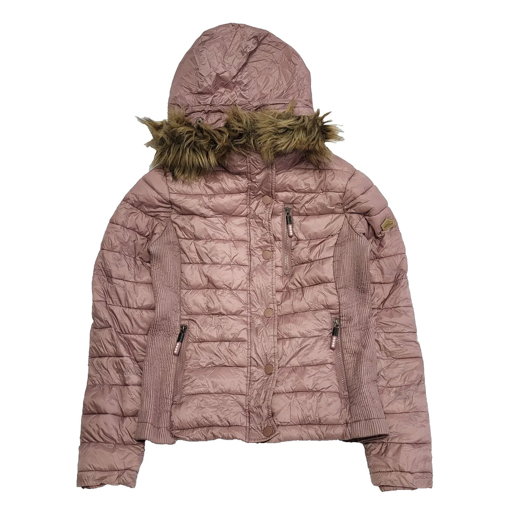Superdry Pink Zip Fasten Padded Fur Hooded Sports Jacket UK Women's Medium K273