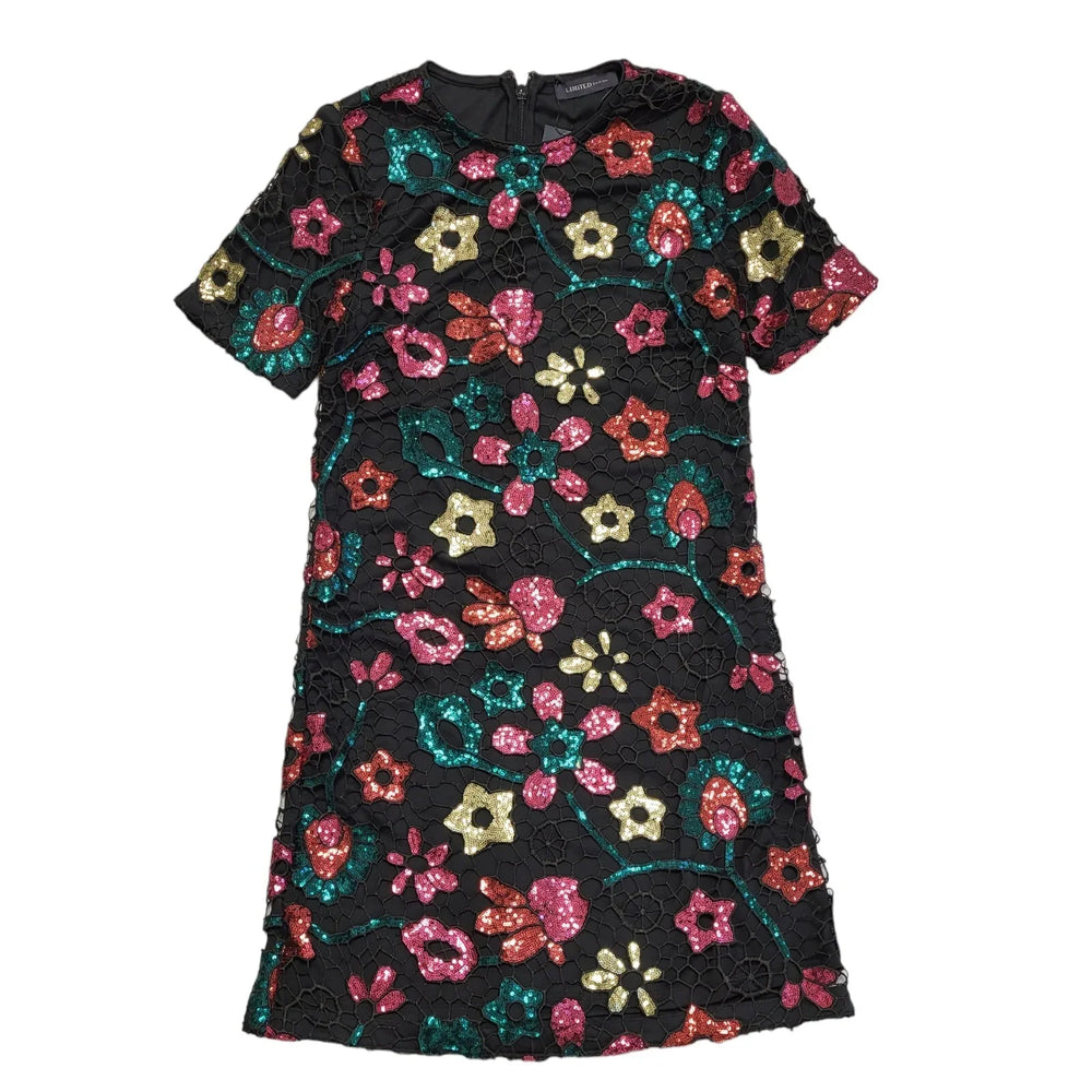 Limited Black Pink Floral Short Sleeve Shift Dress Uk Women's Size 10 DD849