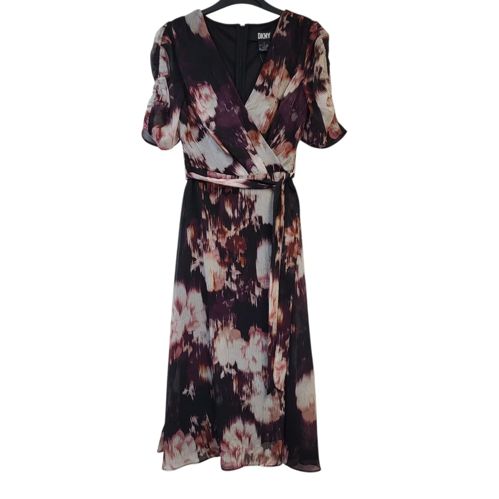 DKNY Wrap Dress A-Line Midi Purple Floral Women's UK Size S 8 L788