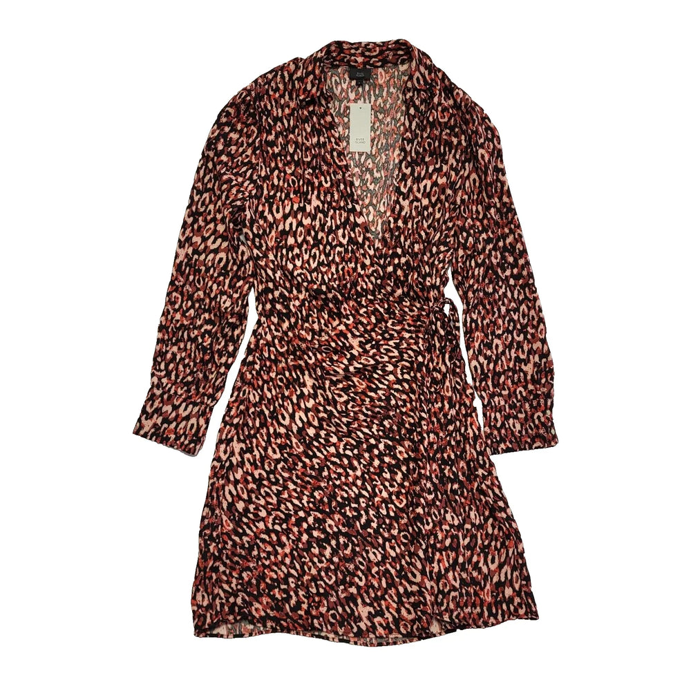 River Island Abstract Long Sleeve Wrap Dress Black Pink Uk Women's 12 Bnwt L710