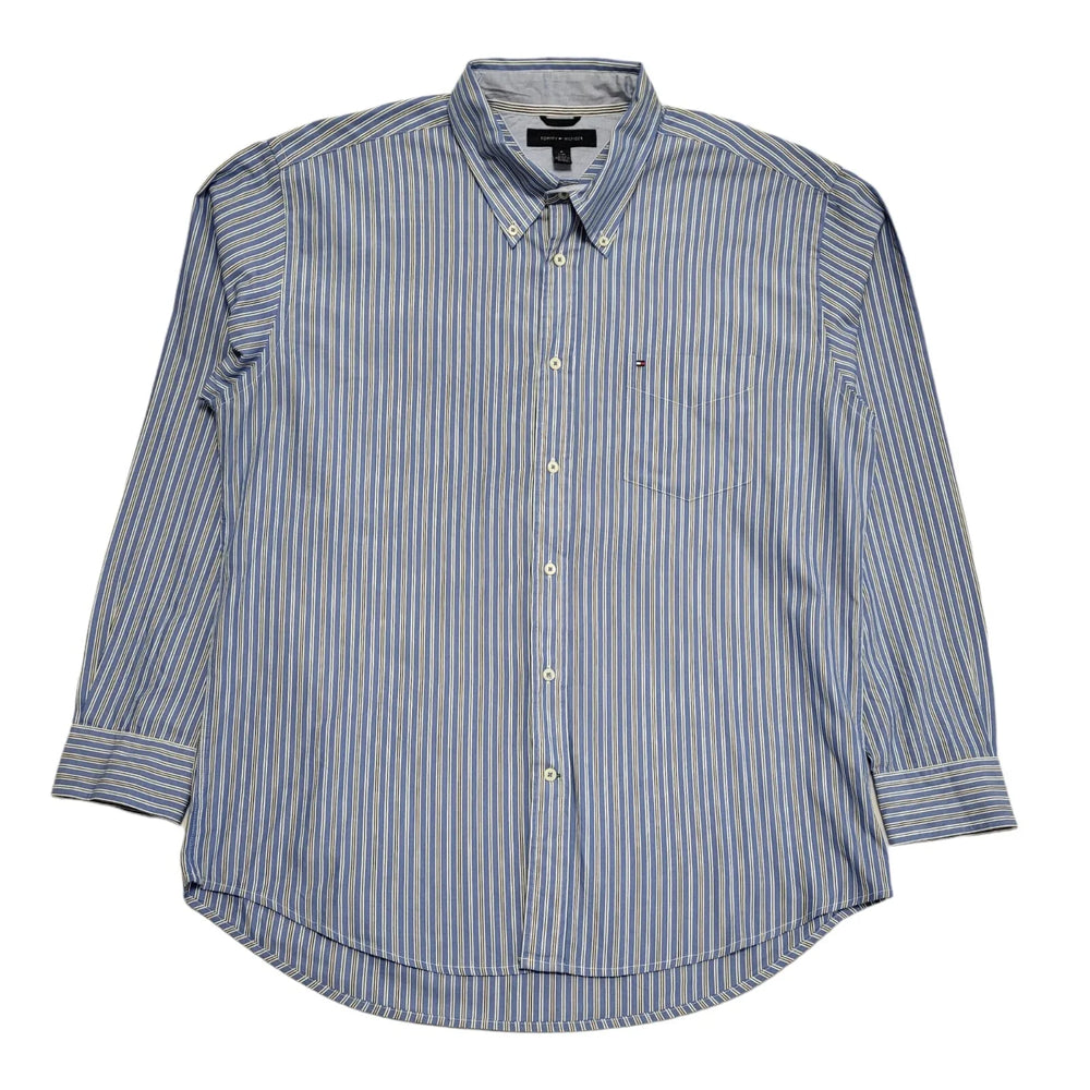 Tommy Hilfiger Blue & White Striped Regular Fit Shirt Uk Men's XL DD813