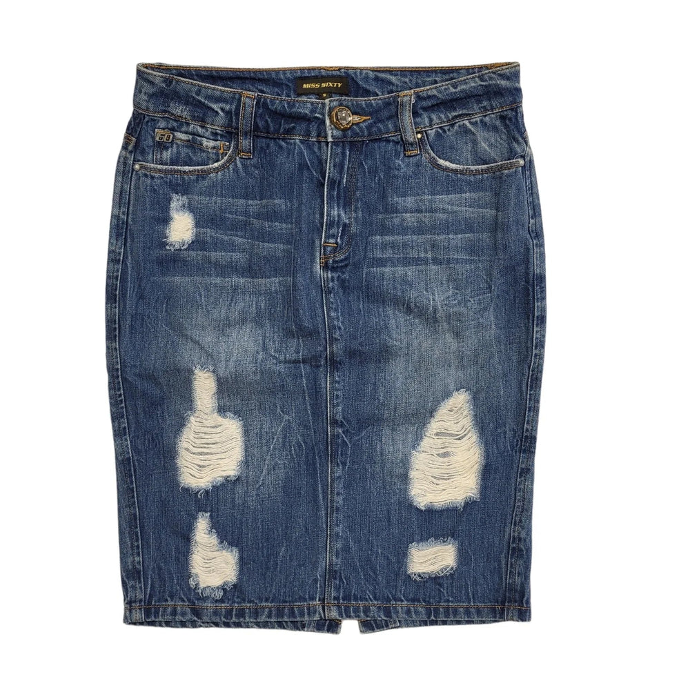 Miss Sixty Vintage Y2K Blue Denim Straight Knee Length Skirt Womens UK S W26
