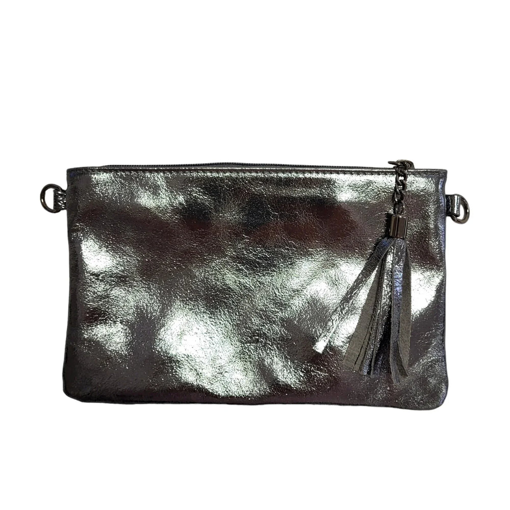 Borse In Pelle Leather Silver Leather Shoulder Hand Bag Uk Women's Size 6" x 9"