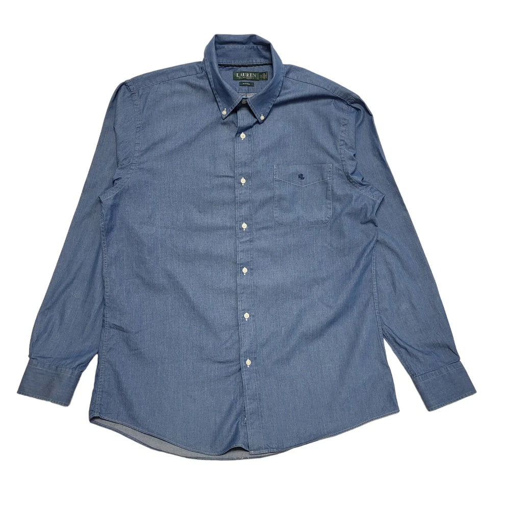 Ralph Lauren Blue Long Sleeve Button Fitted Shirt Uk Men's Size XL EE50