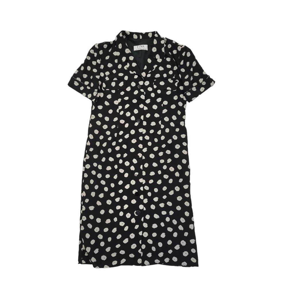 Fink 90s Vintage Black Buttoned Shift Dress Women's Size 14