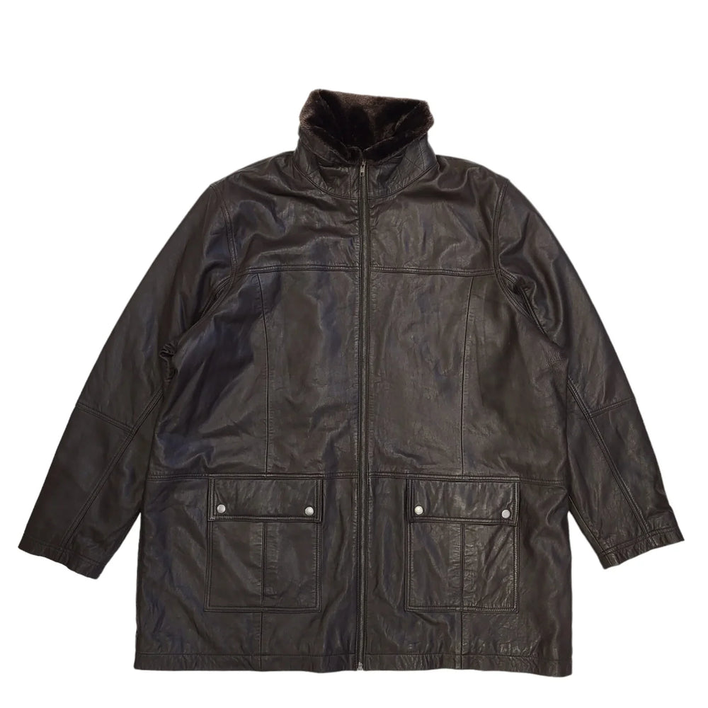 Premier Man Brown Zipped Leather Jacket Uk Men's Size 2XL DD588