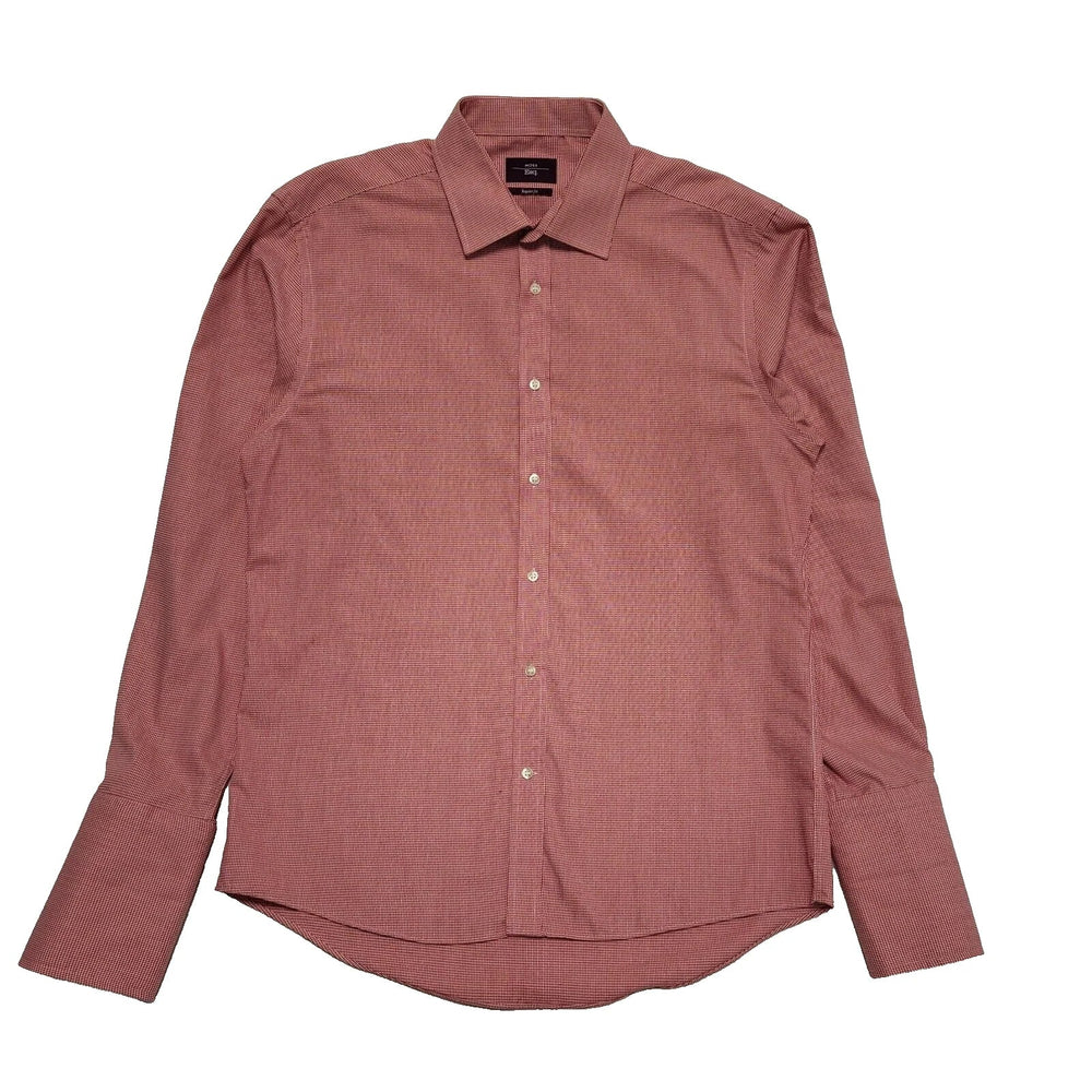 Moss Red & White Checked Regular Fit Long Sleeve Shirt Mens UK L CC708