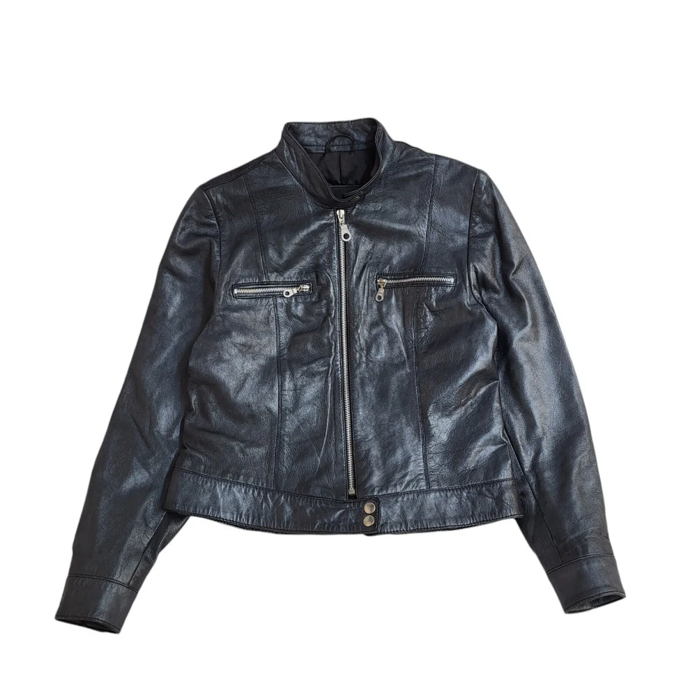 Lakeland Black Zipped Leather Jacket UK Women's 14 EE464