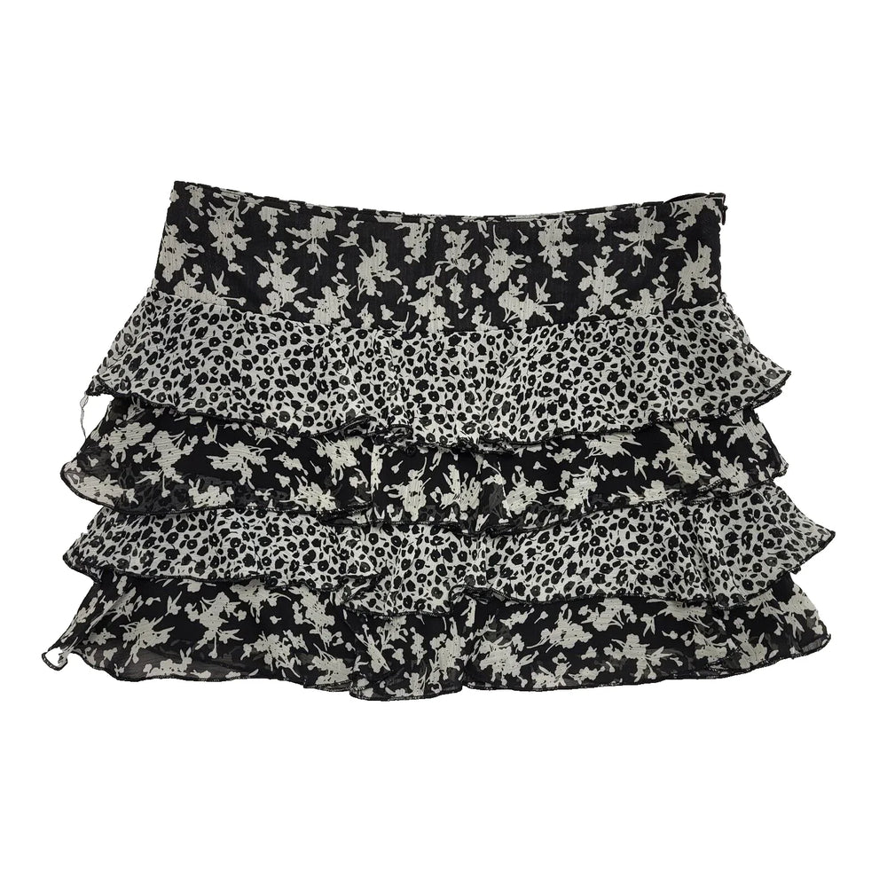 New Look Vintage 90's Black & White Floral Mini Skirt Womens UK 10-12 W30