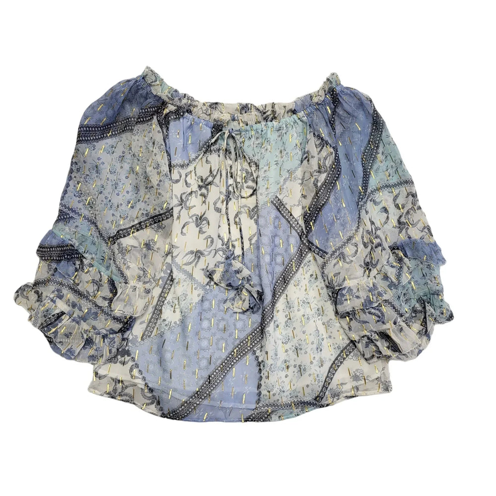 River Island Blue Floral Off Shoulder Blouse Womens BNWT UK Size 12 CC574