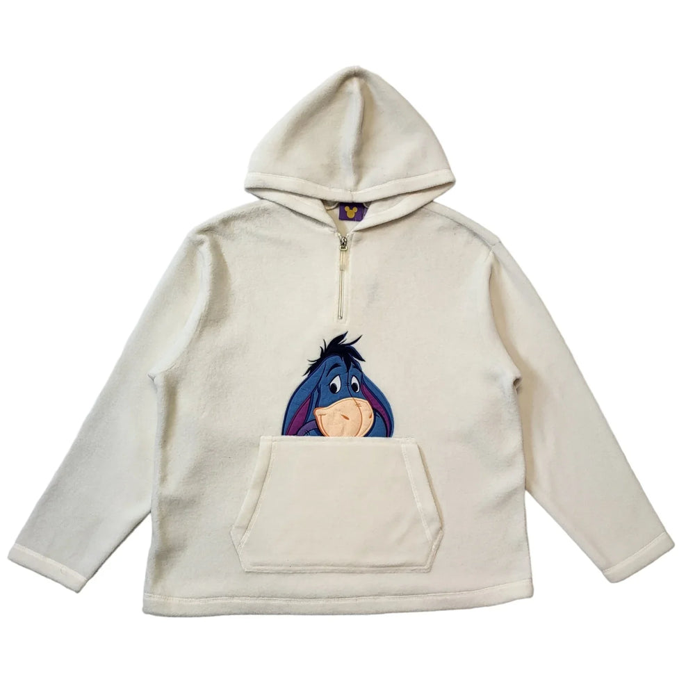 Disney Y2K Vintage Beige Hooded 1/4 Zip Fleece Women's Size Small