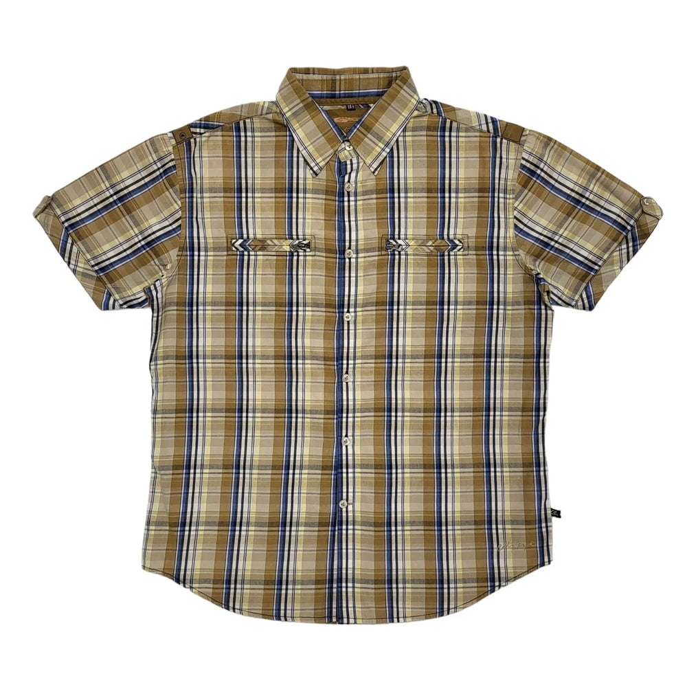 Catyeye 80's Brown & Blue Checked Short Sleeve Shirt Mens UK Size XL