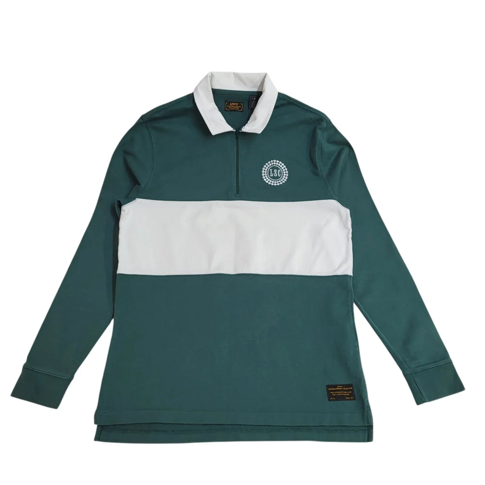 Levi's Green & White Cotton Long Sleeve Polo Shirt Uk Men's Size M