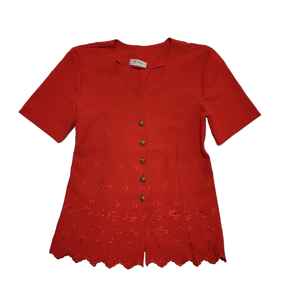 Christella Paris Red Short Sleeve Blouse Top Women's UK M 10 H953