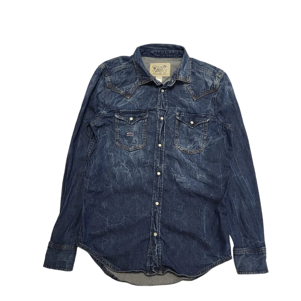 Diesel Blue Pearl Snap Denim Western Shirt Uk Women's Size S BB503
