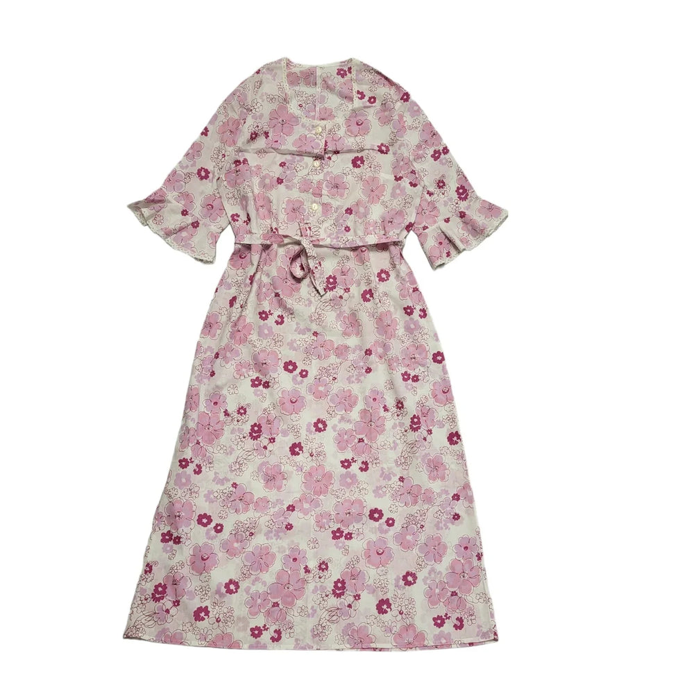 Vintage 60s Pink White 3/4 Sleeve Dress Uk Women's Size 16/18