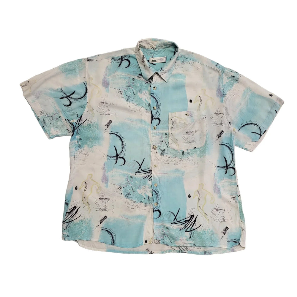 New Fast 90s Blue White Abstract Short Sleeve Retro Shirt Uk Men's Size XL