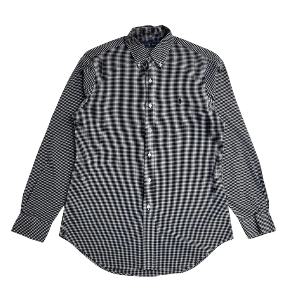Ralph Lauren Black & White Checked Regular Fit Long Sleeve Shirt Mens UK S EE366