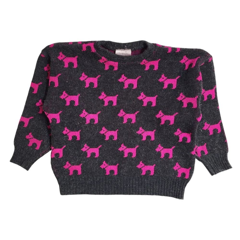 Peppi Vintage 90's Grey & Purple Dogs Round Neck Jumper UK Women's Size 14