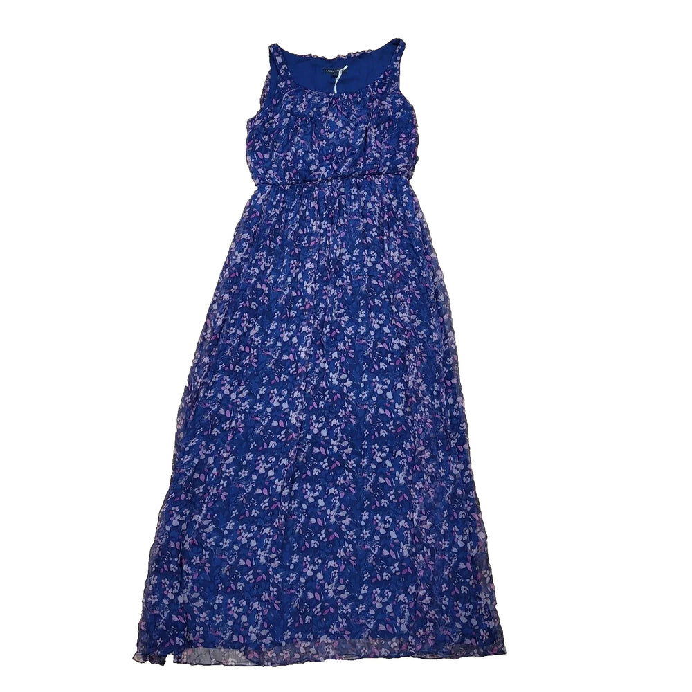 Laura Ashley Midnight Multi Blue A-Line Maxi Silk Dress Women's BNWT M 10 CC994