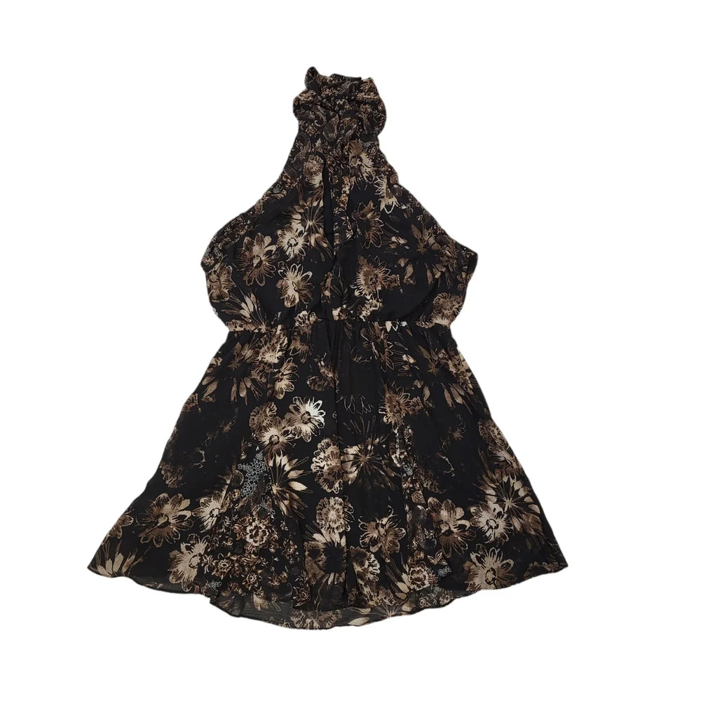 Free People Black Floral Sleeveless Daywear Dress Uk Women's Size XL EE80