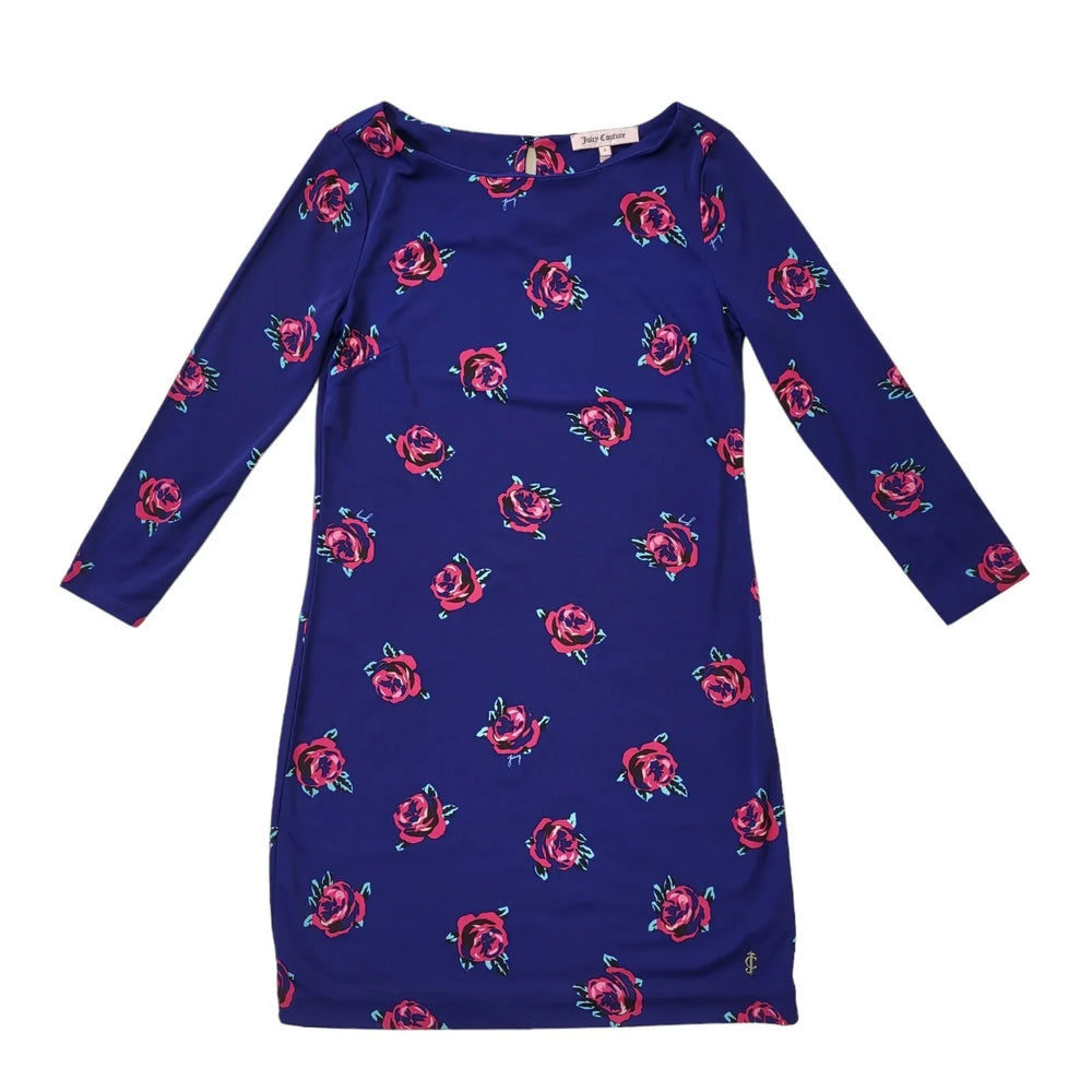 Juicy Couture Blue Floral 3/4 Sleeve Dress Uk Women's Size S L689