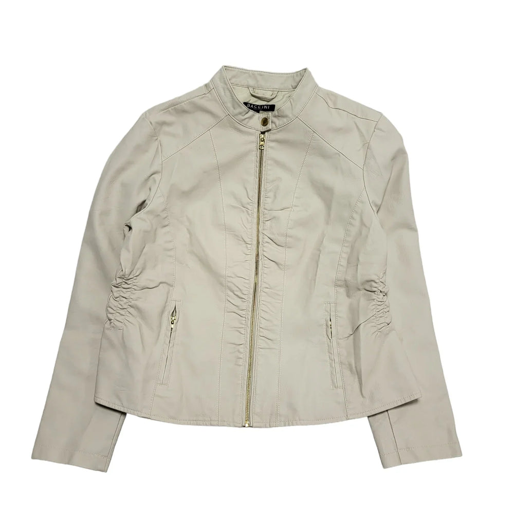 Baccini Ivory Petite Zipped Faux Leather Jacket Uk Men's XL 14 Bnwt K552
