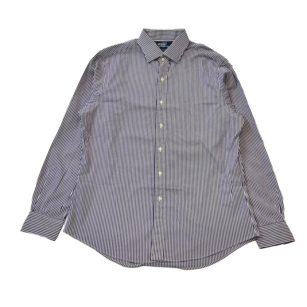 Ralph Lauren Blue White Striped Custom Fit Dress Shirt Men's UK L H131