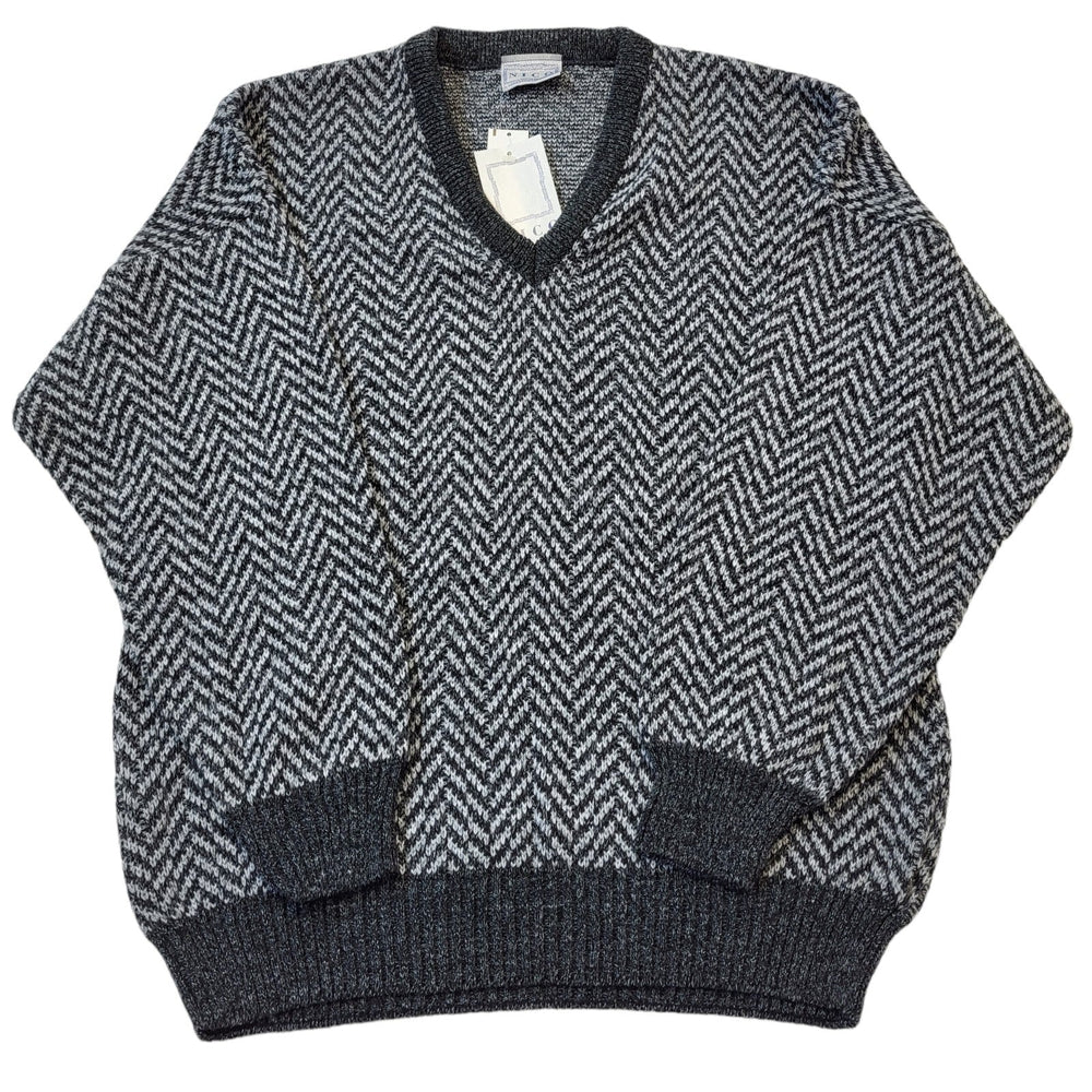 Nico 90s Vintage Grey Herringbone V-Neck Acrylic Men's Size L BNWT