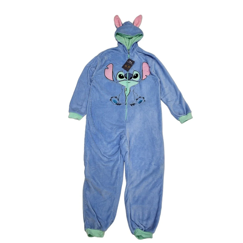 Disney Stitch Blue Hooded Fleece Pyjama Jumpsuit Uk Women's L W30 L29 G621