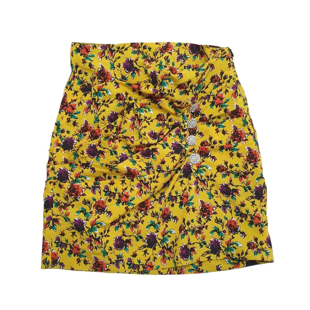 Zara Yellow Purple Floral Skirt Uk Women's XS W24 Eu 34 Bnwt G50