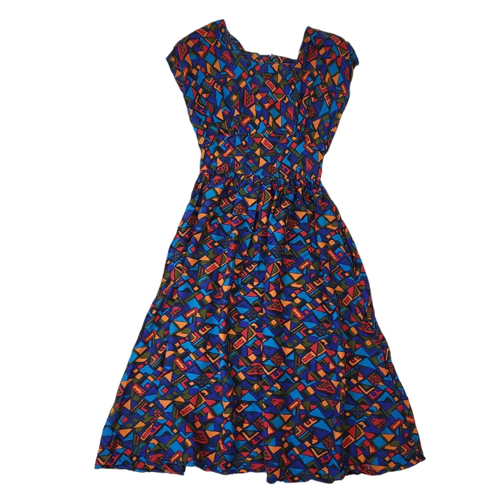 Set Up 80s Vintage Multicoloured A-Line Sleeveless Daywear Dress Women's 10/12