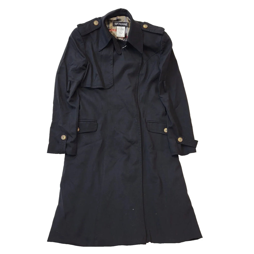 Vintage Gf ferre Black Button Collared Overcoat Women's uk S 8 H77