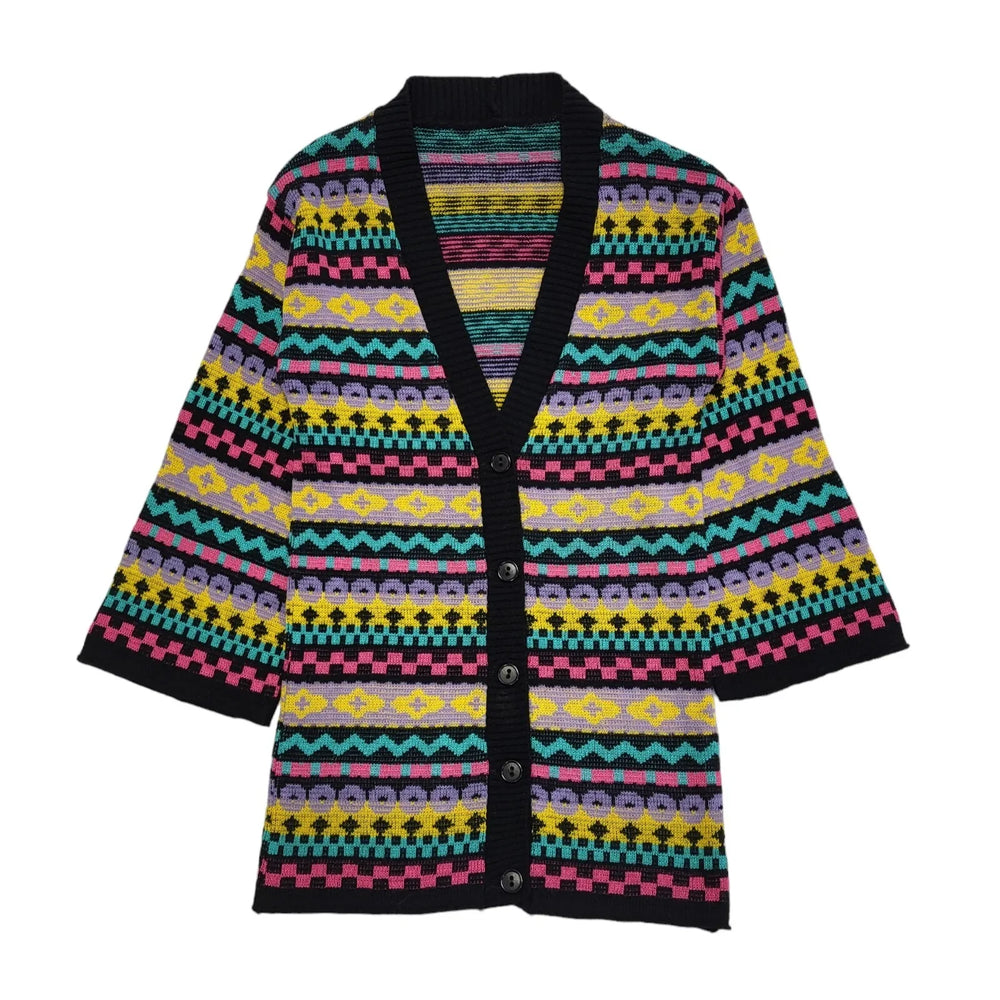 Vintage 80's Multicoloured Button Front Cardigan UK Womens Size 6