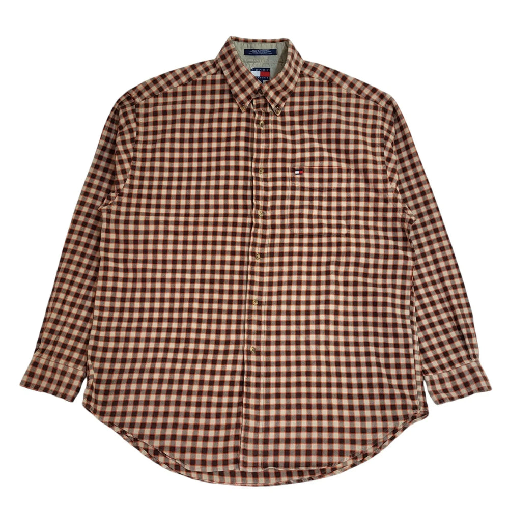 Tommy Hilfiger Y2k Brown & Orange Check Long Sleeve Shirt Uk Men's Size Large