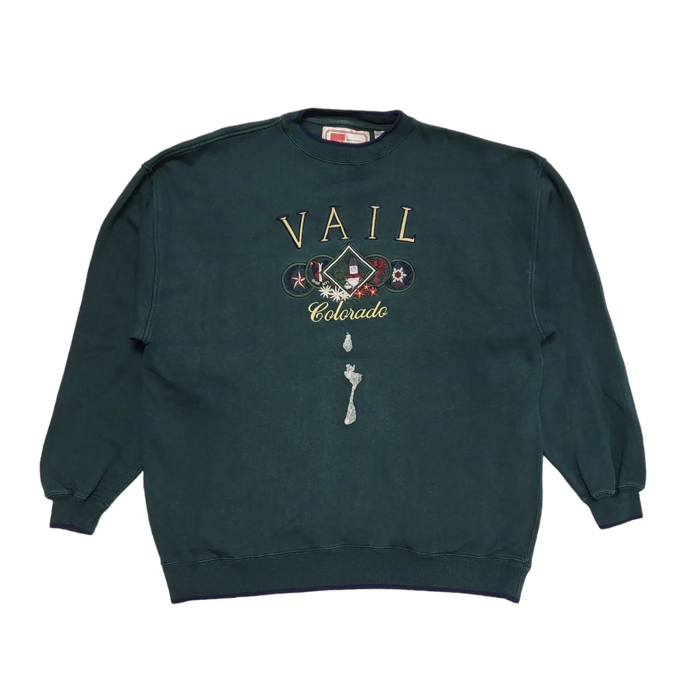 Vail 80s Vintage Green Round Neck Oversized Sweatshirt Uk Women's Size 20/22